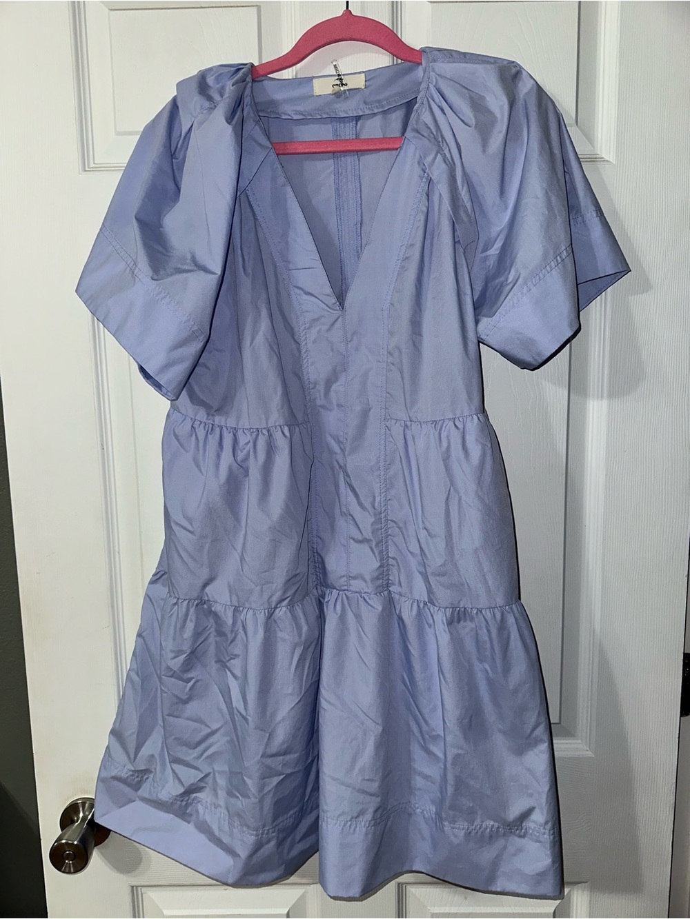 Entro Light Blue Tiered Puff Sleeve Dress